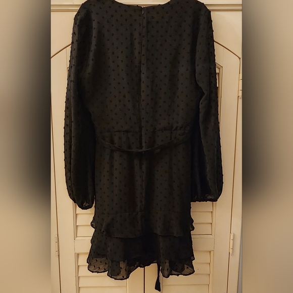 BARDOT Triple Frill Long Sleeve Polka Dot, Chiffon Mini Dress, Black, SZ 16 - Picture 7 of 11